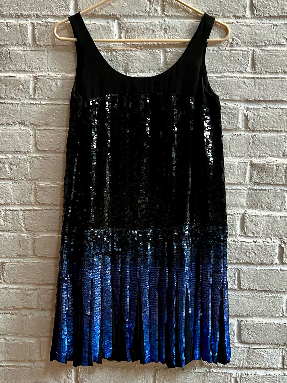 ANNA SUI Black Blue Sequin Pleats Mini Dress Flapper Scoop neck Sleeveless VTG - Picture 5 of 15